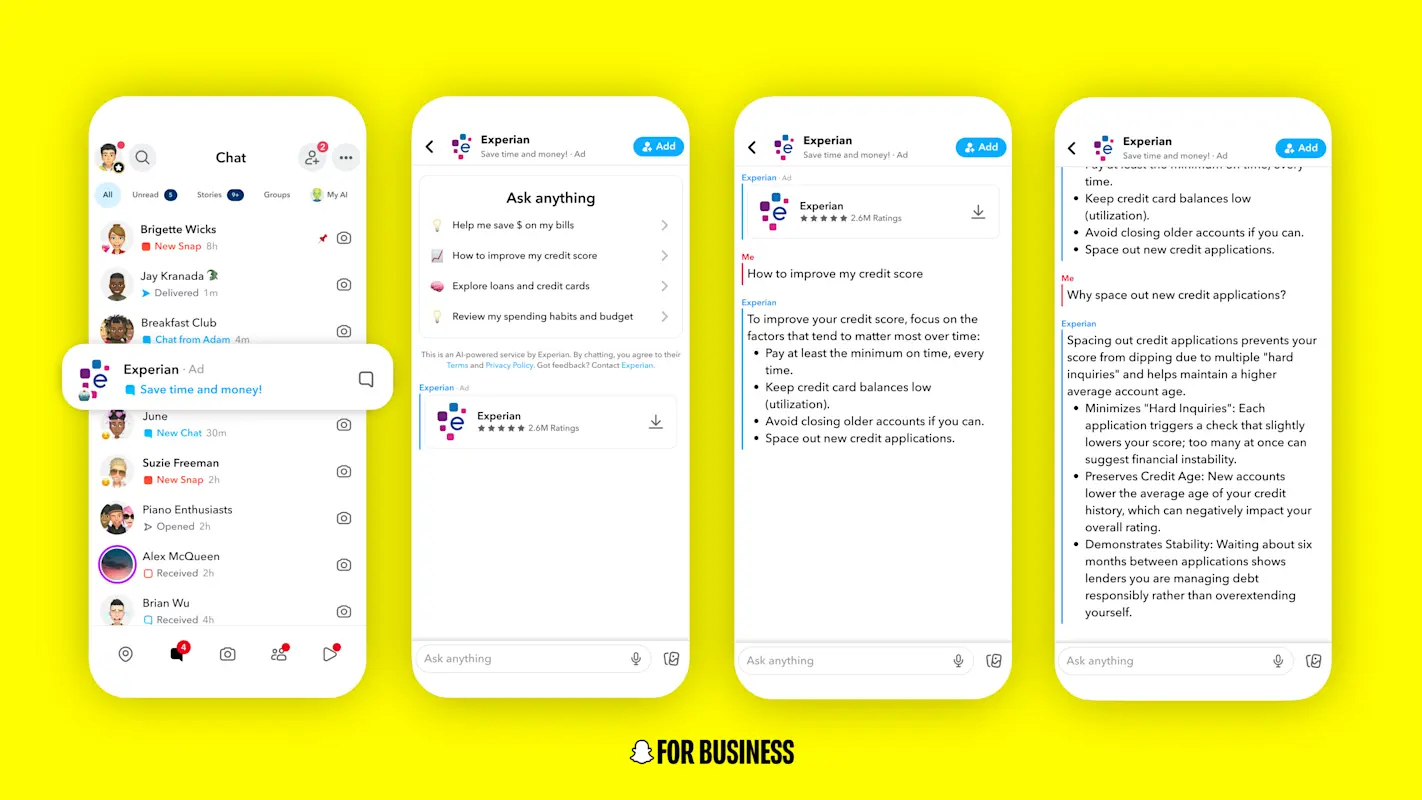 واجهة استخدام ميزة AI Sponsored Snaps في سناب شات